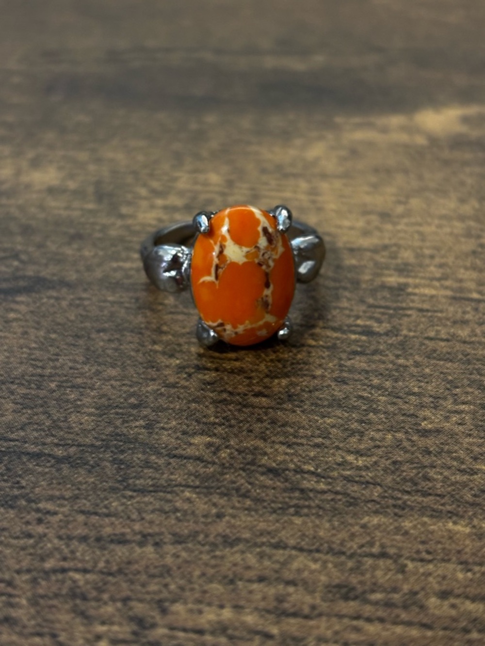 NEW Silver Plated Orange Stone Oval Ring - Picture 2 of 5